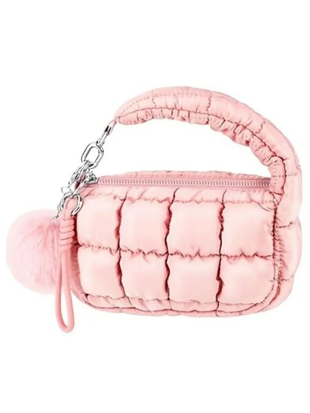 Women Pink Quilted Wristlet Bag Puffer Handbags Purse